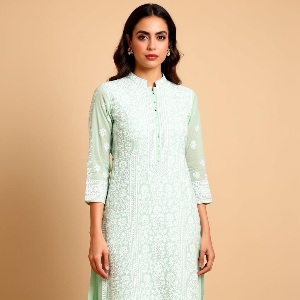 Pastel Mint Chikan Kurti