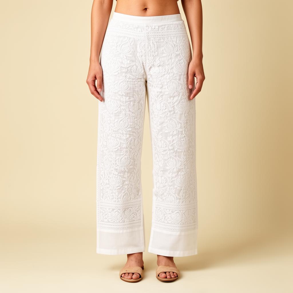 Chikankari Cotton Pants — White